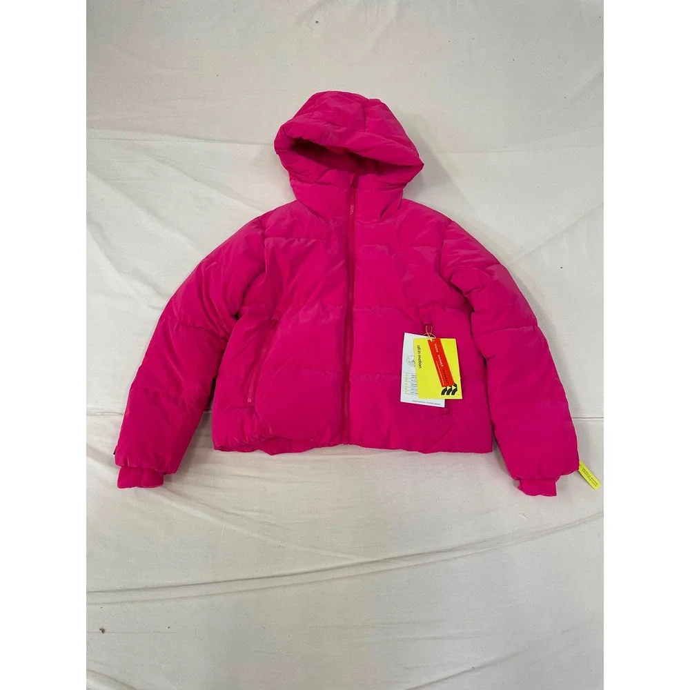All in Motion Girls' Heavyweight Puffer Jacket Hot Pink Hooded Winter Coat